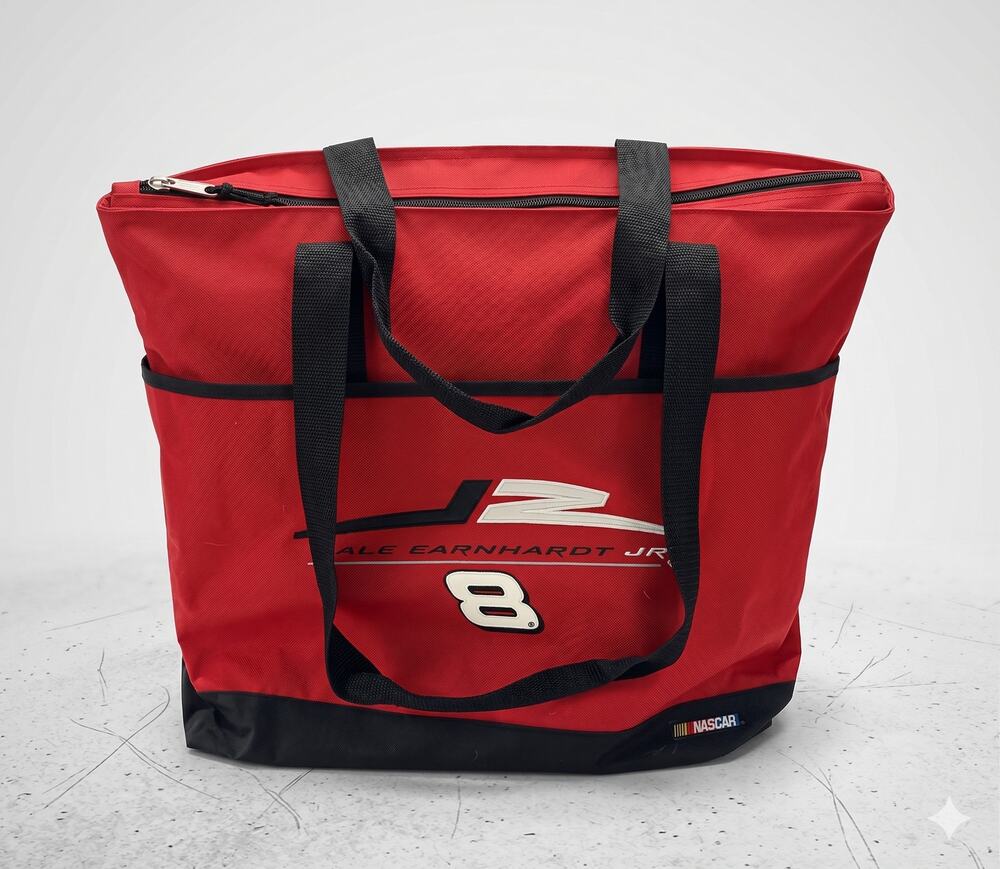 NASCAR #8 Dale Earnhardt Jr Large Red Zippered Canvas Tote With Handles